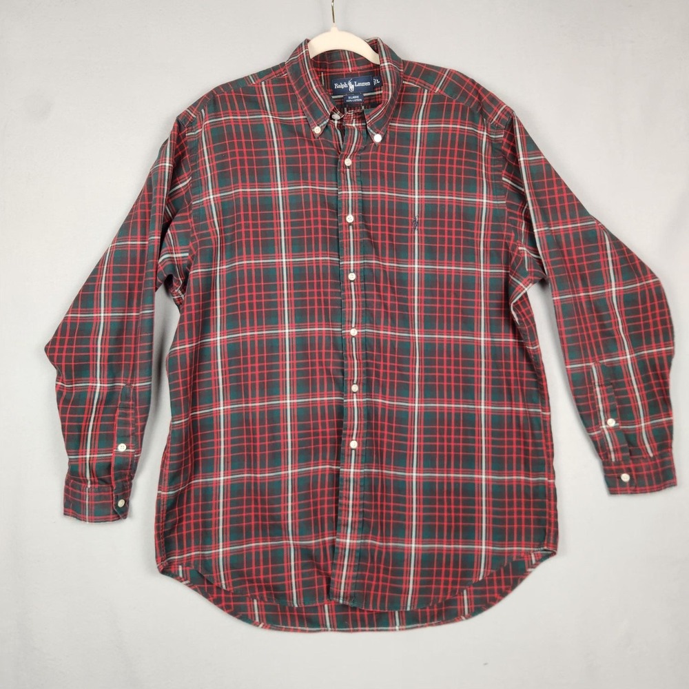 Ralph‎ Lauren Shirt Mens Large Red Green Plaid Blaire Button Down Cotton Classic